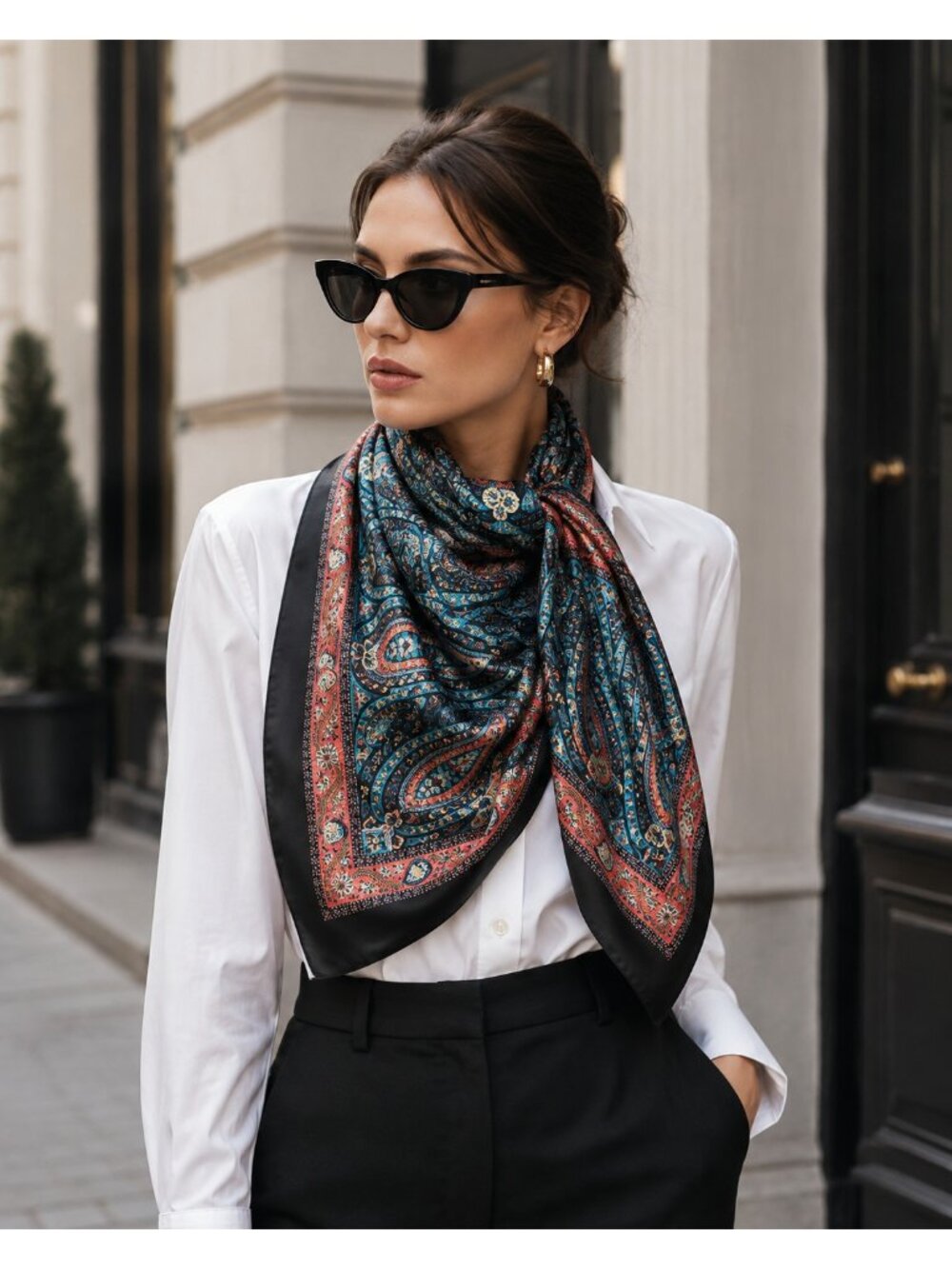 Made in Italy Black Paisley Square Scarf 100% Polyester 30''x30.5''